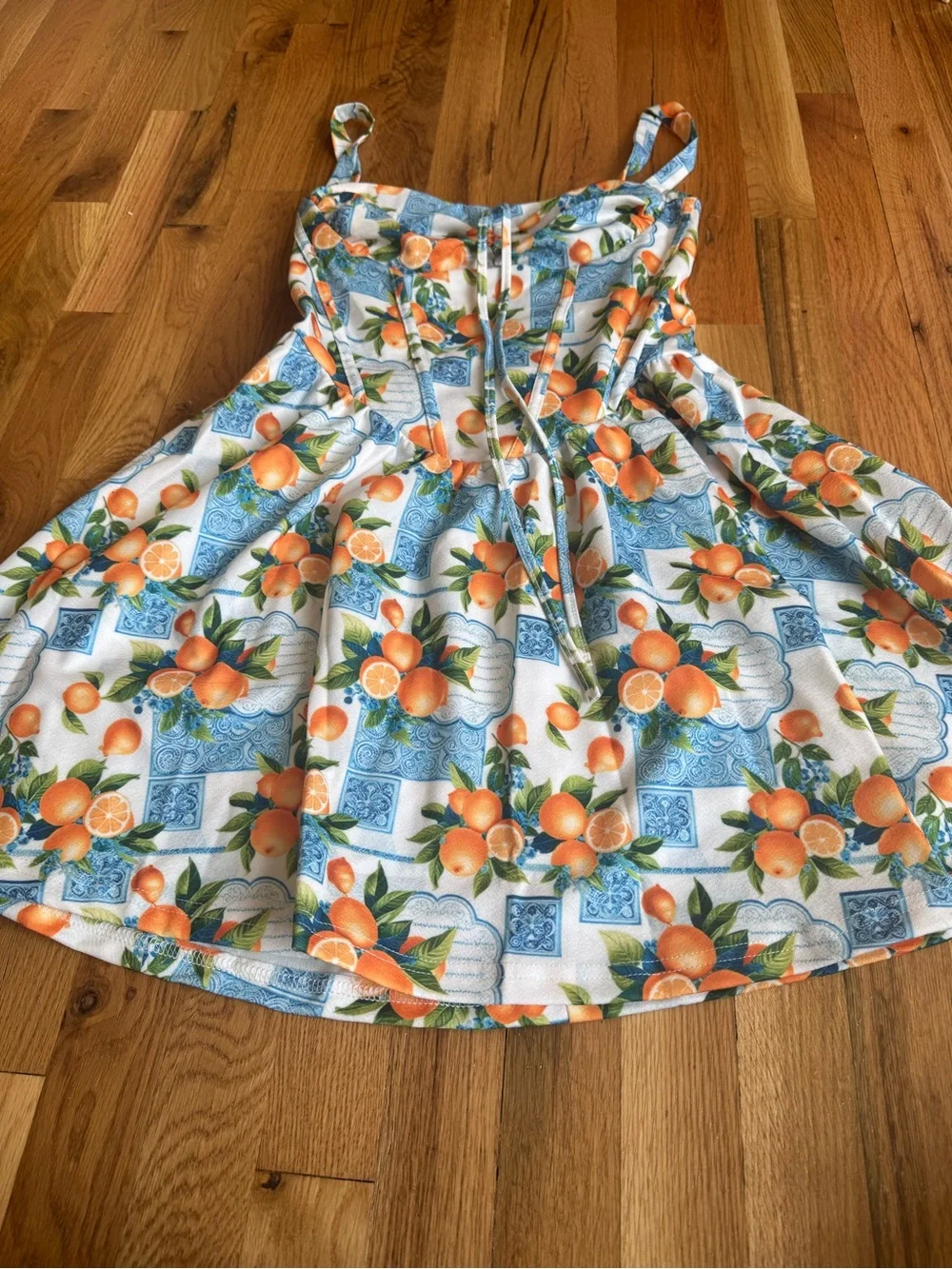 Floral Orange Print Fit-and-Flare Sundress